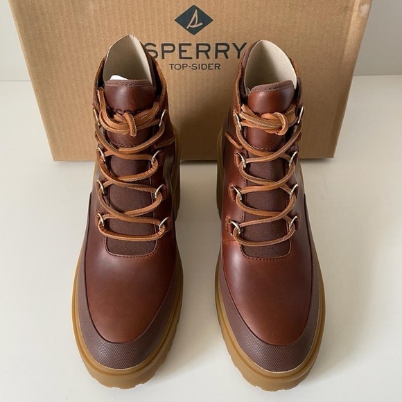 Nib Sperry Pretty Tough Tan High Heeled Ankle Booties Waterproof Leather - Picture 11 of 12